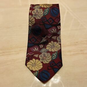 VTG XMI Platinum Silk Tie 62.5”L 4”W Burgundy/Blue Floral Jacquard USA Handmade